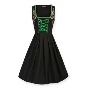 Scarlet Darkness Oktoberfest Floral Embroidered Folk Dress Black Green Sz 3X NWT